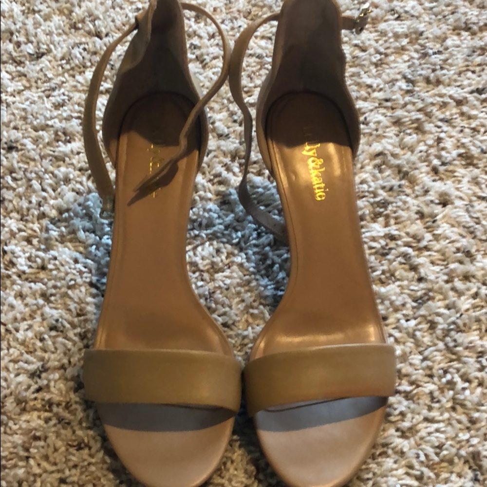 Nude open toe heels